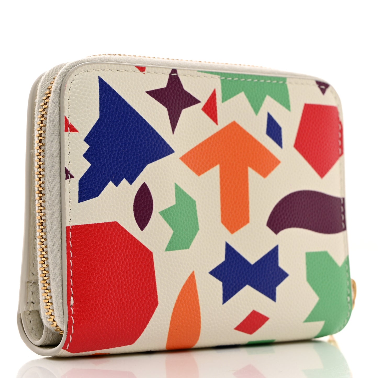 Grained Calfskin Paris Compact Zip Around Wallet White Multicolor