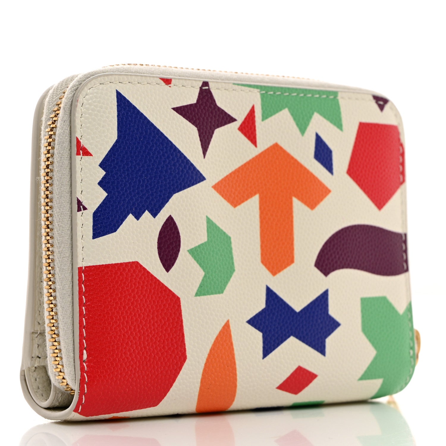 Saint Laurent Grained Calfskin Paris Compact Zip Around Wallet White Multicolor 3 of 8