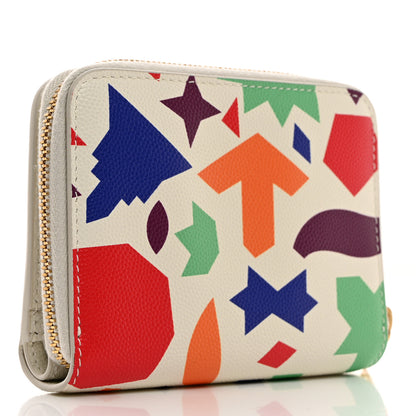 Saint Laurent Grained Calfskin Paris Compact Zip Around Wallet White Multicolor 3 of 8