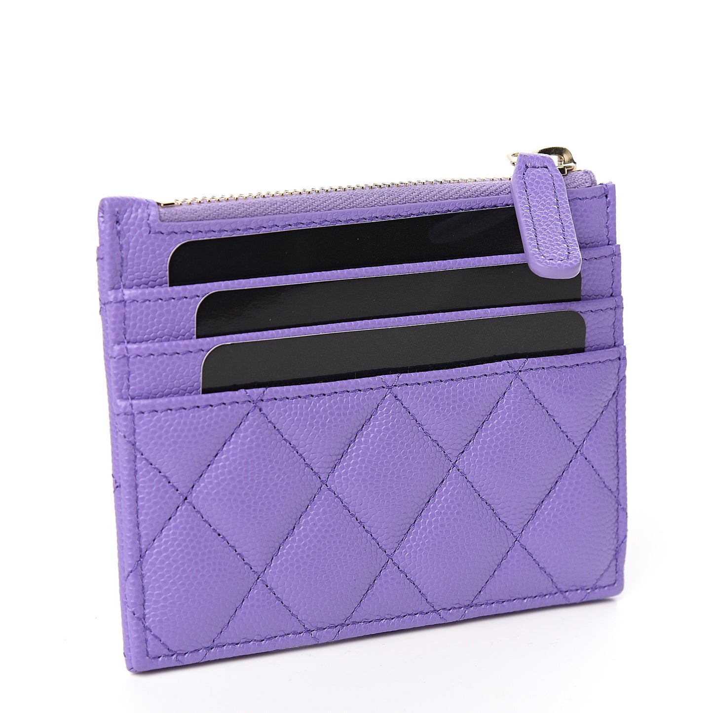 Caviar Quilted CC Zip Card Holder Purple