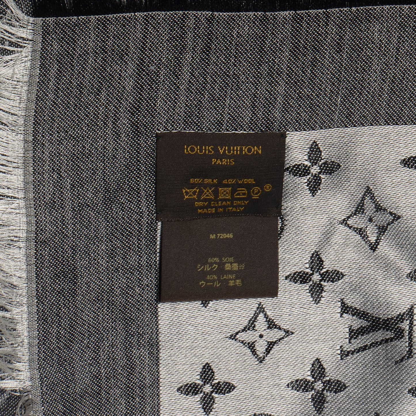 Wool Silk Monogram Denim Shawl Black