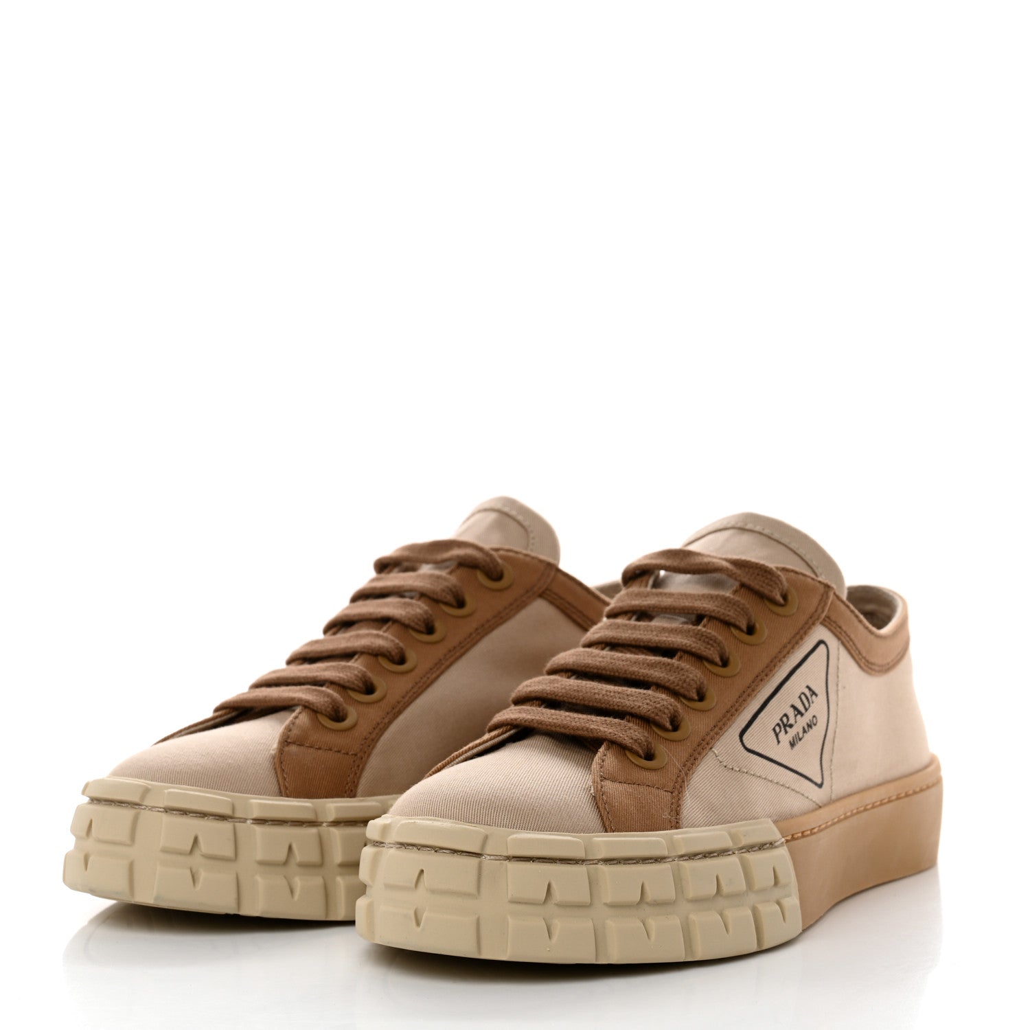 Prada Gabardine Triangle Logo Bi-Color Wheel 35mm Sneakers 37 Corda Kaki 3 of 9