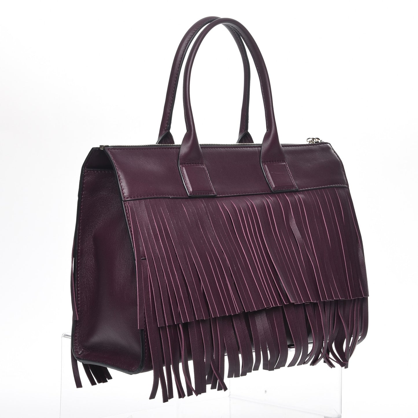 Calfskin Palazzo Fringe Tote Purple