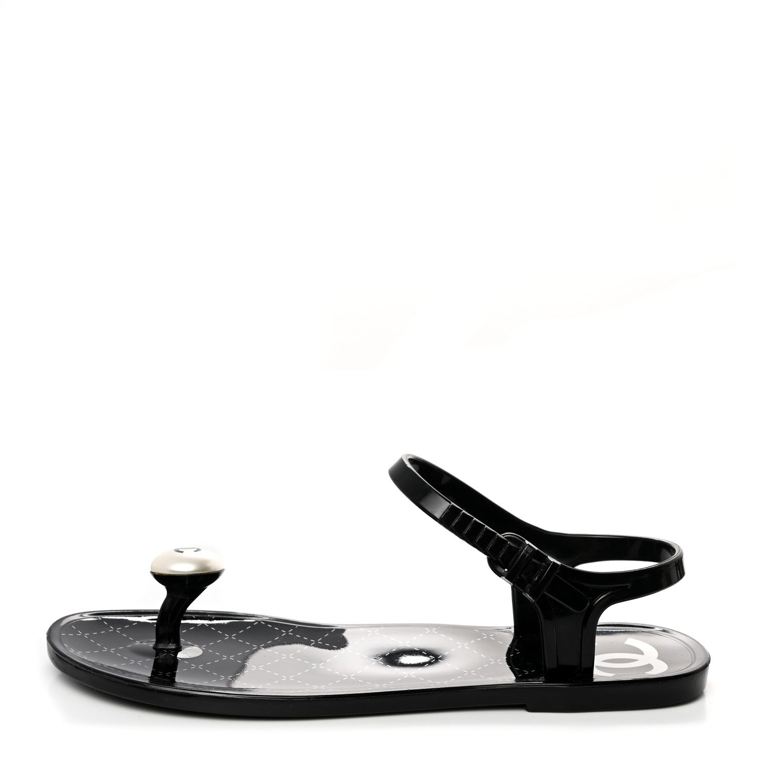 Chanel PVC CC Pearl Thong Sandals 37 Black 1 of 9