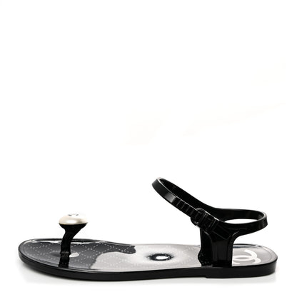 Chanel PVC CC Pearl Thong Sandals 37 Black 1 of 9