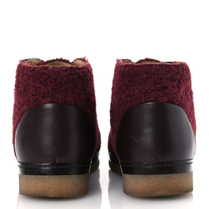 Chanel Tweed Calfskin Patent CC Lace Up Short Boots 39 Burgundy 6 of 16