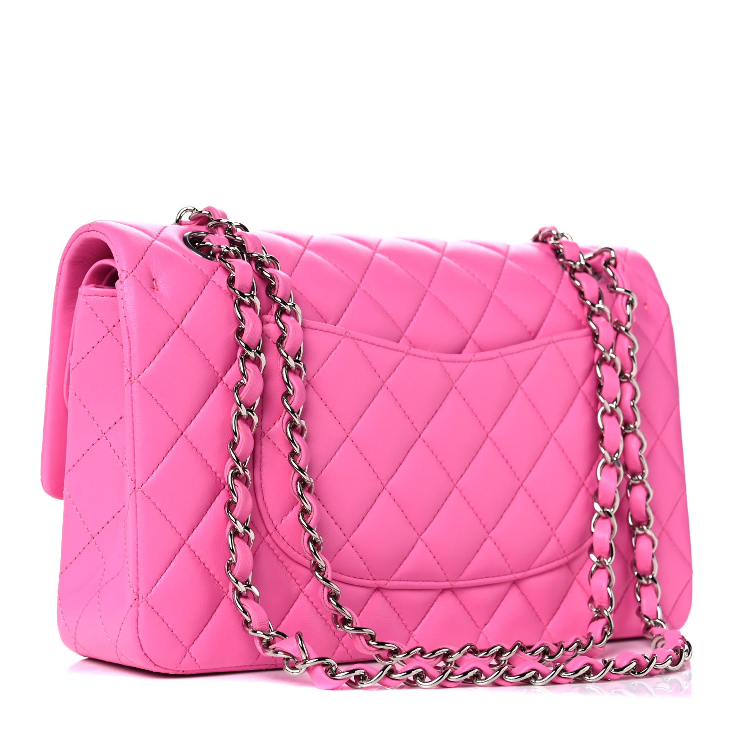 Chanel Lambskin Quilted Medium Double Flap Neon Pink 3 of 10