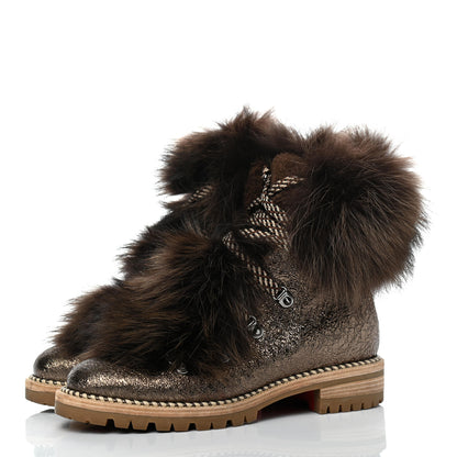 Christian Louboutin Metallic Specchio Fanny Flat Fur Boots 38 Roche 3 of 7