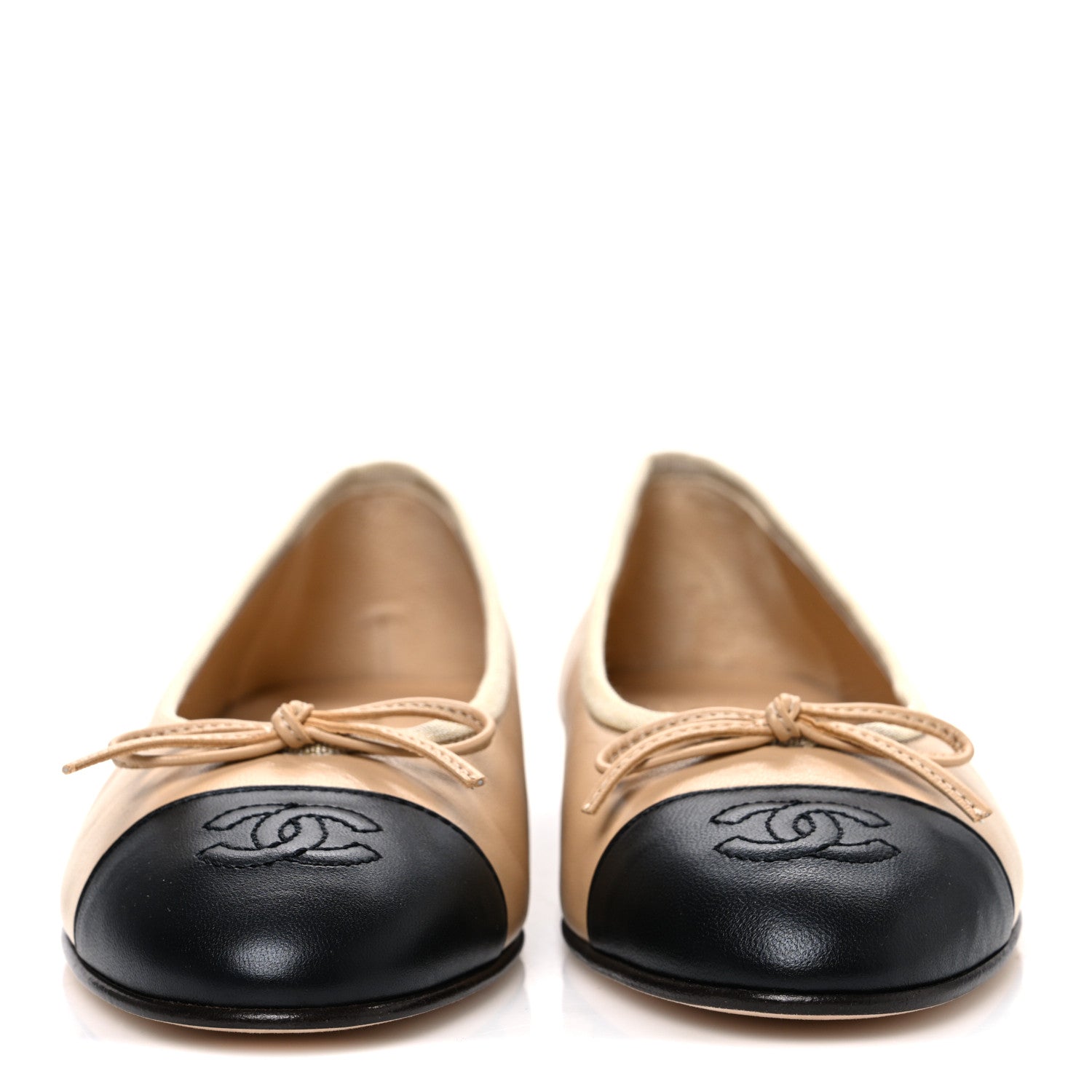 Chanel Lambskin Cap Toe CC Ballerina Flats 37 Beige Black 3 of 12