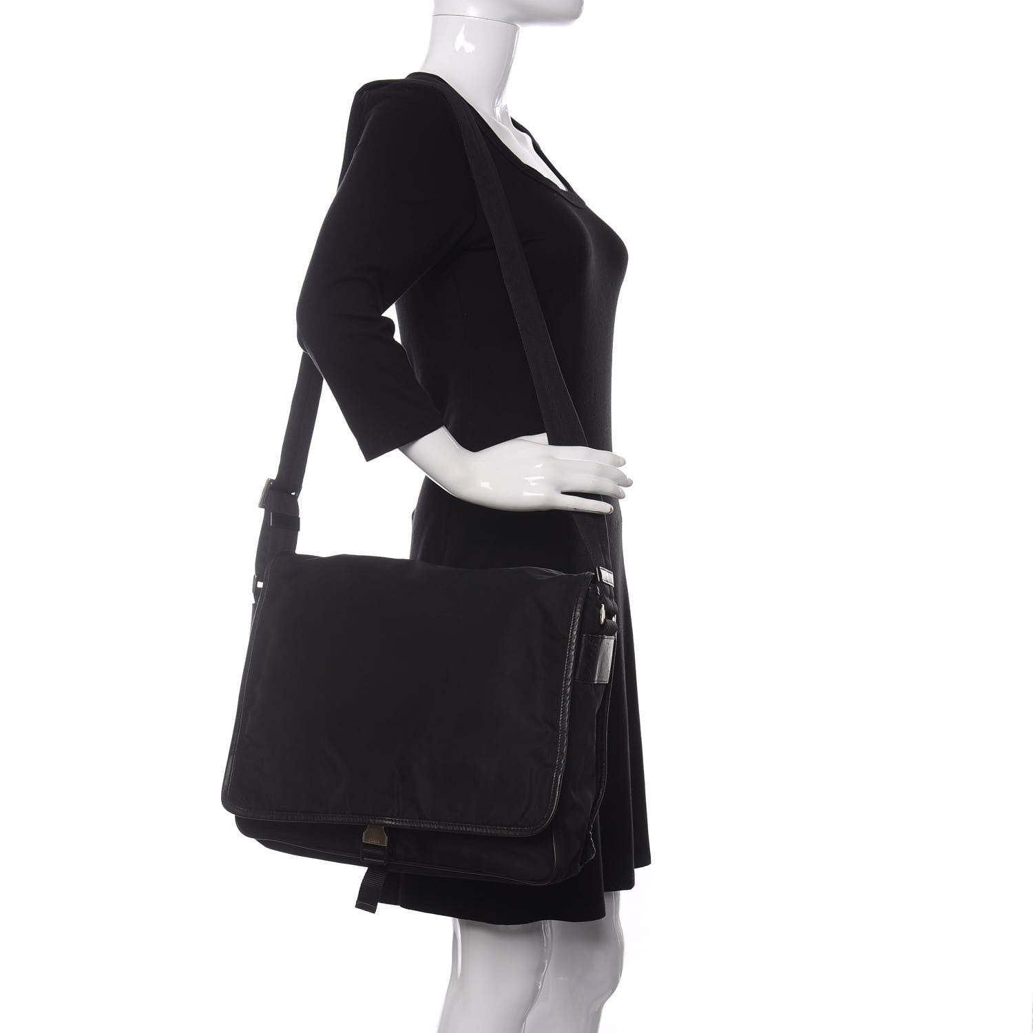 Prada Tessuto Nylon Saffiano Messenger Bag Black 2 of 13