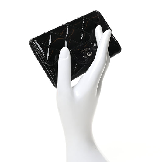 Patent Quilted Flap Card Holder Black