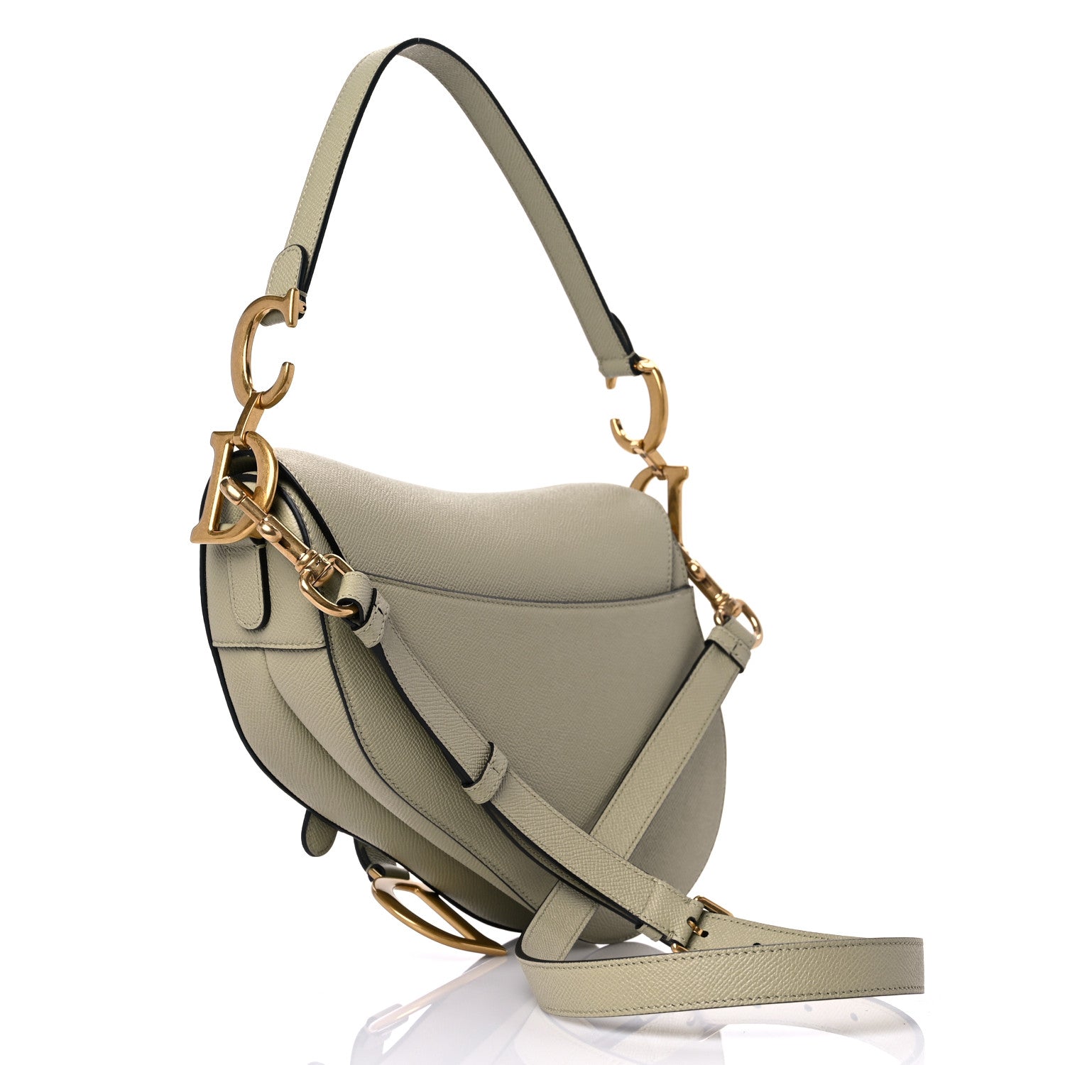 Christian Dior Grained Calfskin Saddle Bag With Strap Sage Green 2 of 8