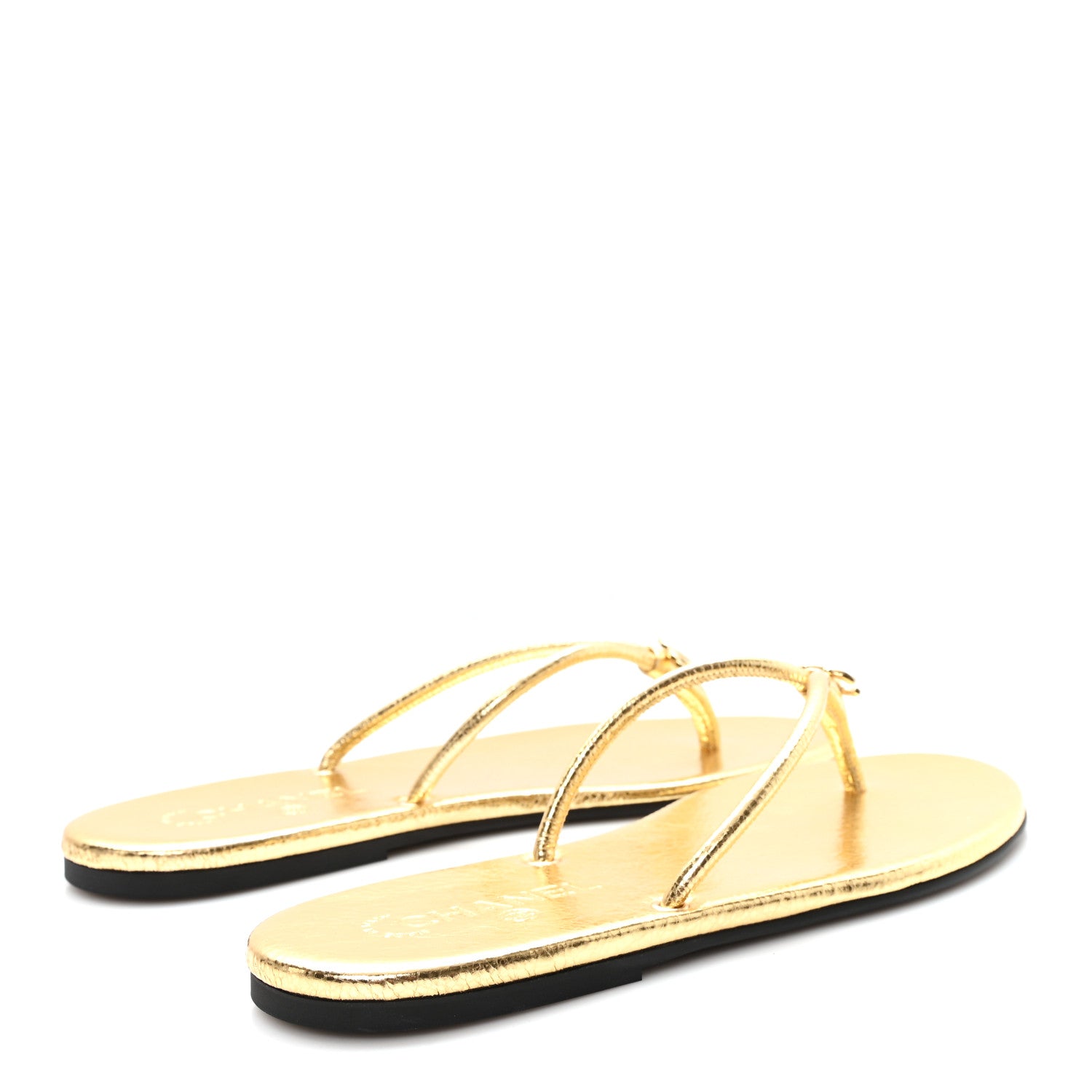 Chanel Crackled Laminated Calfskin Thong Flat Sandals 39.5 Gold 5 of 9