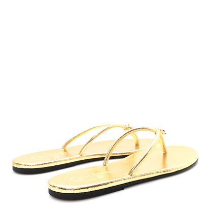 Chanel Crackled Laminated Calfskin Thong Flat Sandals 39.5 Gold 5 of 9