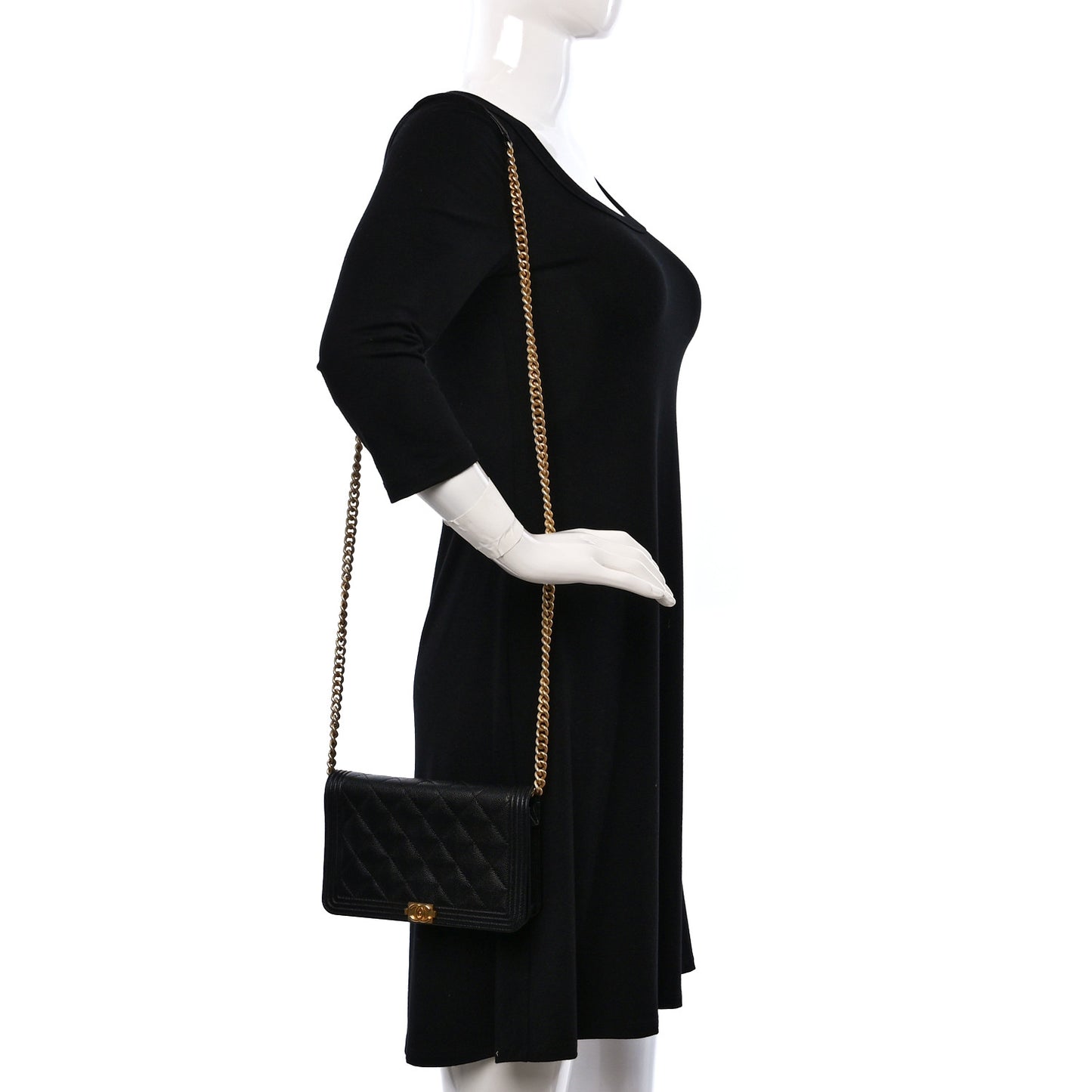 Caviar Quilted Boy Wallet On Chain WOC Black