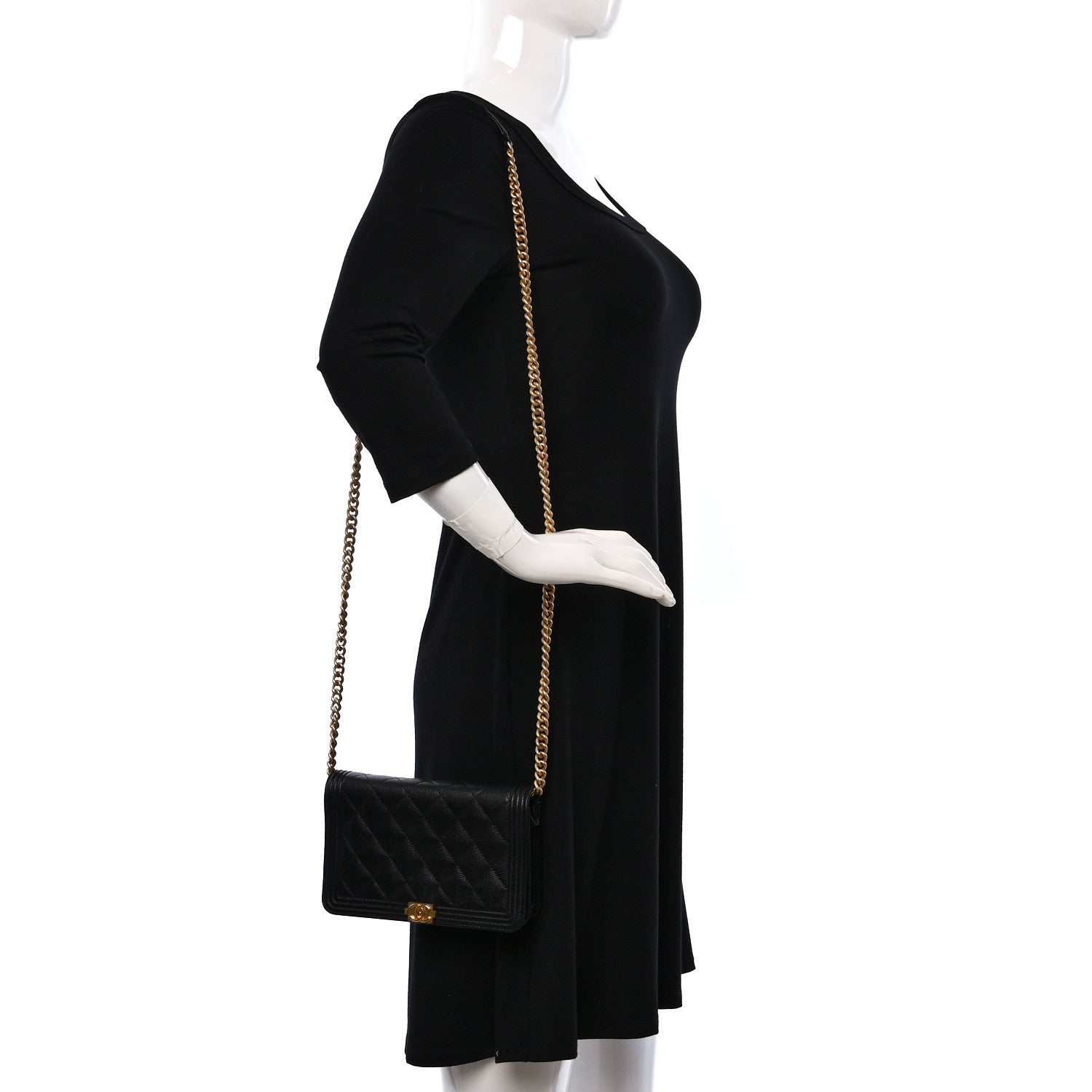 Chanel Caviar Quilted Boy Wallet On Chain WOC Black 2 of 11