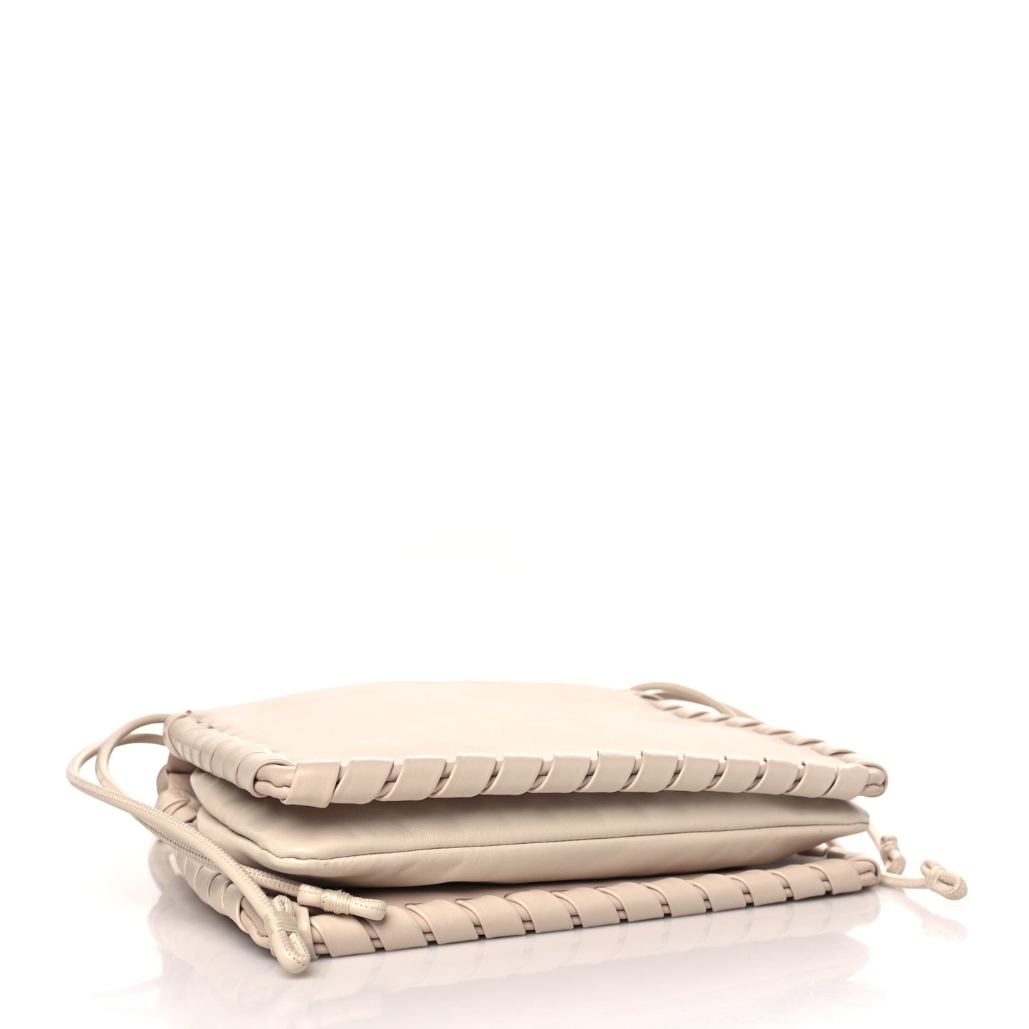 Calfskin Mate Woven Drawstring Shoulder Bag Nude