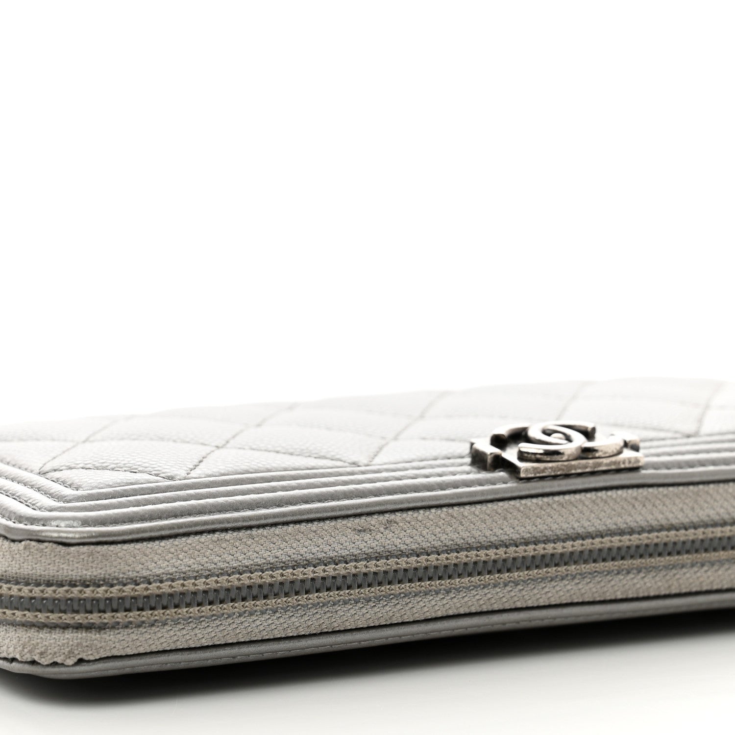 Chanel Metallic Caviar Quilted Boy Zip Around Wallet Silver 8 of 10