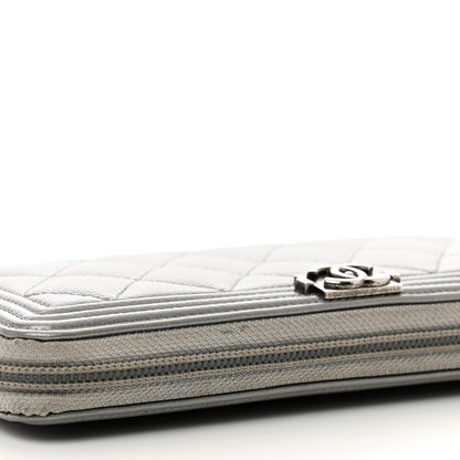 Chanel Metallic Caviar Quilted Boy Zip Around Wallet Silver 8 of 10