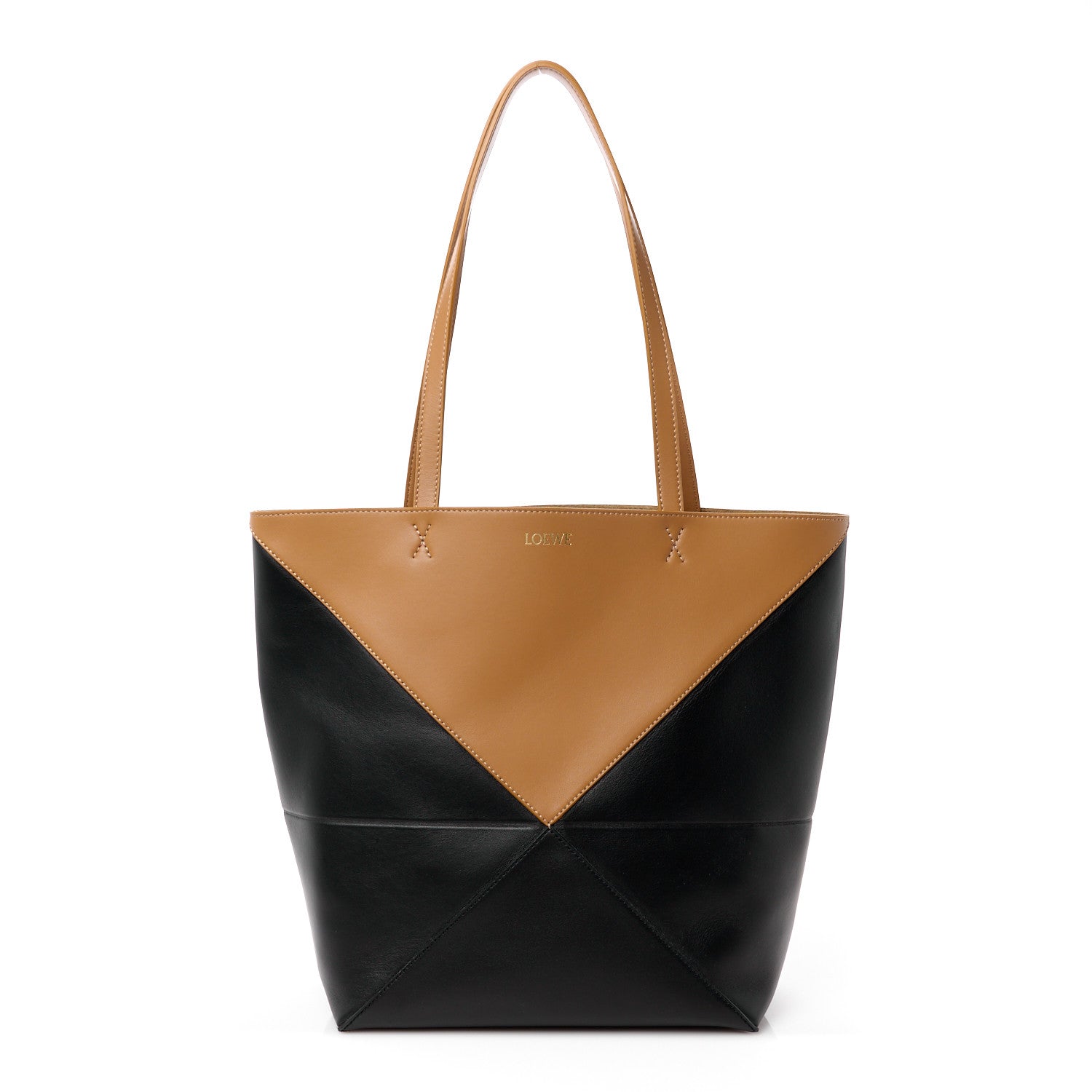 Loewe Shiny Calfskin Medium Puzzle Fold Tote Warm Desert Black 1 of 13