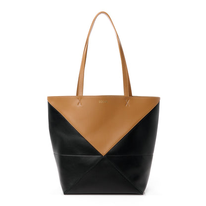 Loewe Shiny Calfskin Medium Puzzle Fold Tote Warm Desert Black 1 of 13