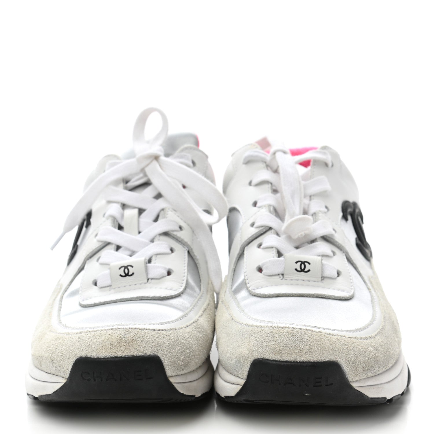 Chanel Calfskin Fabric Sneakers 38 White Silver Fluo Pink 2 of 8