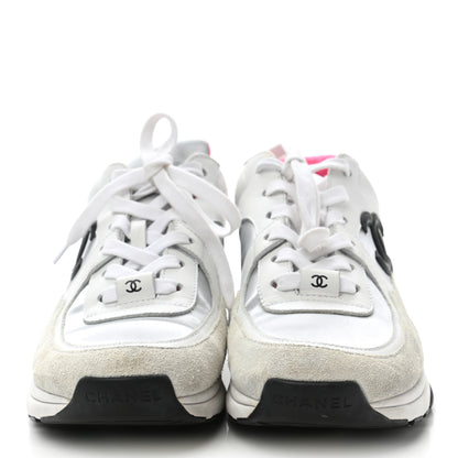 Chanel Calfskin Fabric Sneakers 38 White Silver Fluo Pink 2 of 8