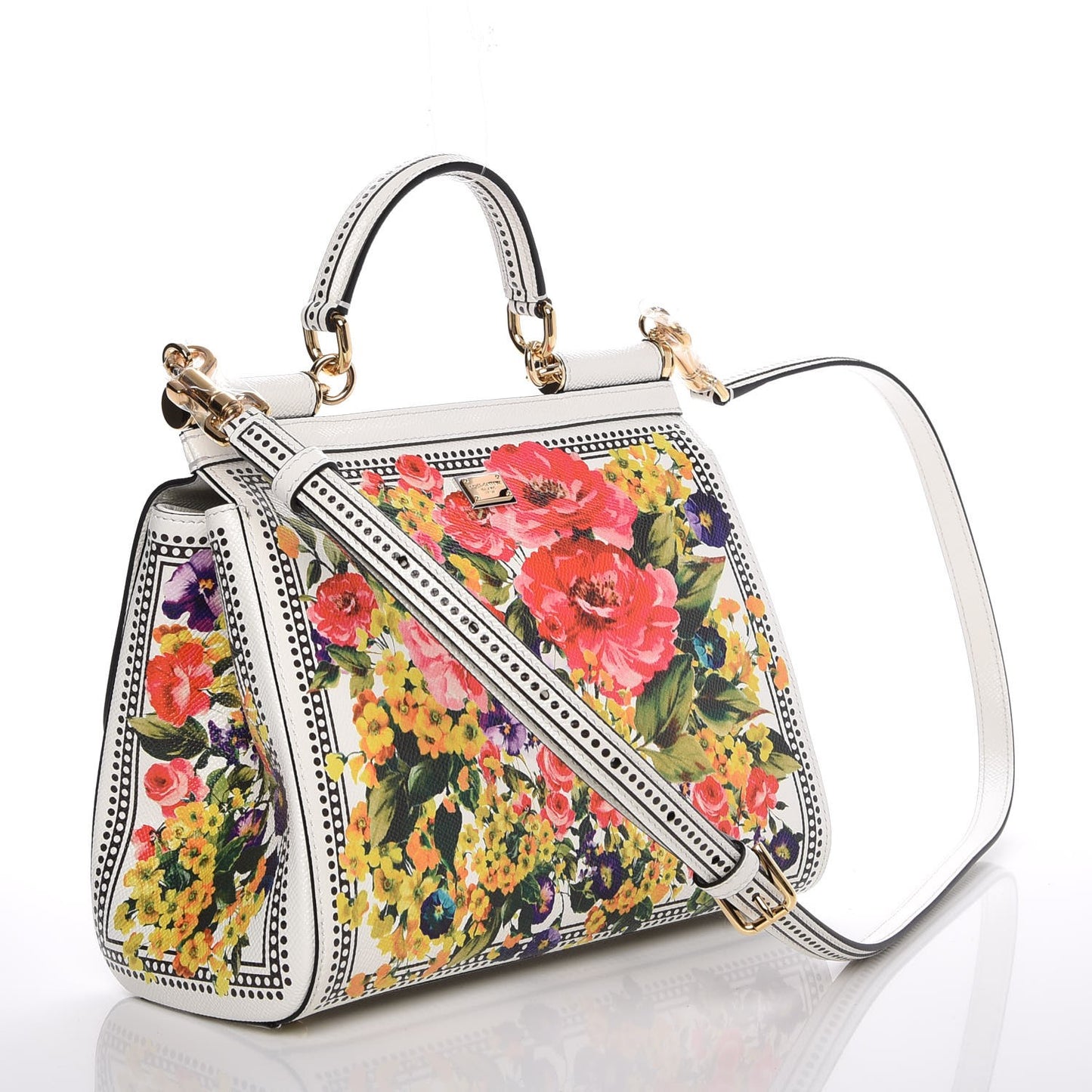 Dauphine Floral Print Medium Miss Sicily Satchel White