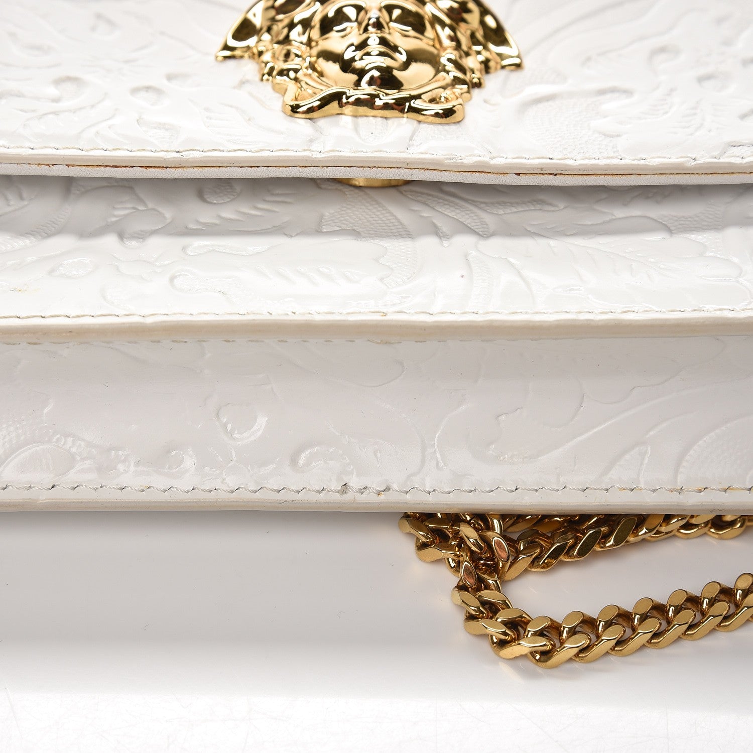 Versace Calfskin Embossed Palazzo Chain Evening Bag White 10 of 10