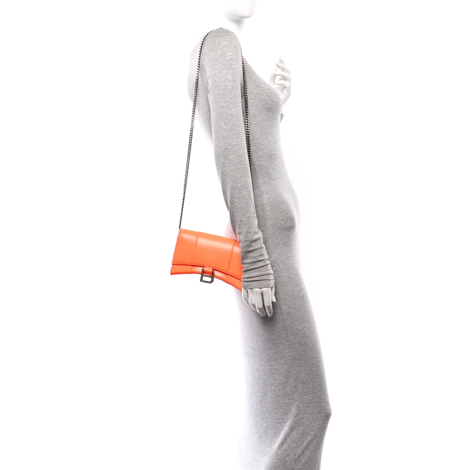 Balenciaga Shiny Box Calfskin Hourglass Chain Bag Fluo Orange 2 of 9