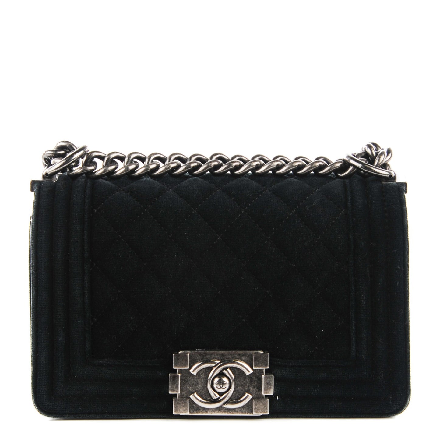Velvet Quilted Small Boy Flap Black