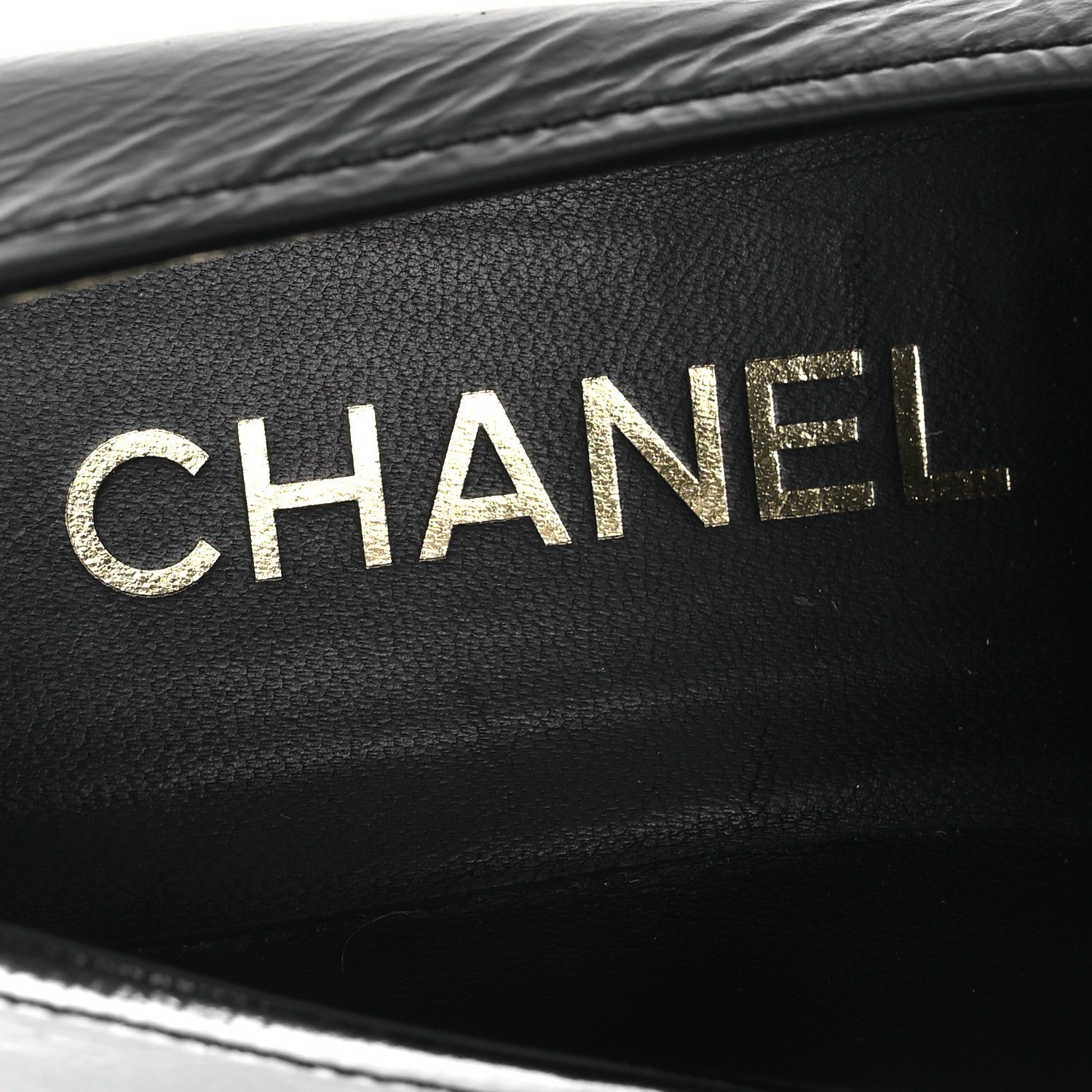 Chanel Shiny Calfskin Logo Loafers 38 Black 9 of 11