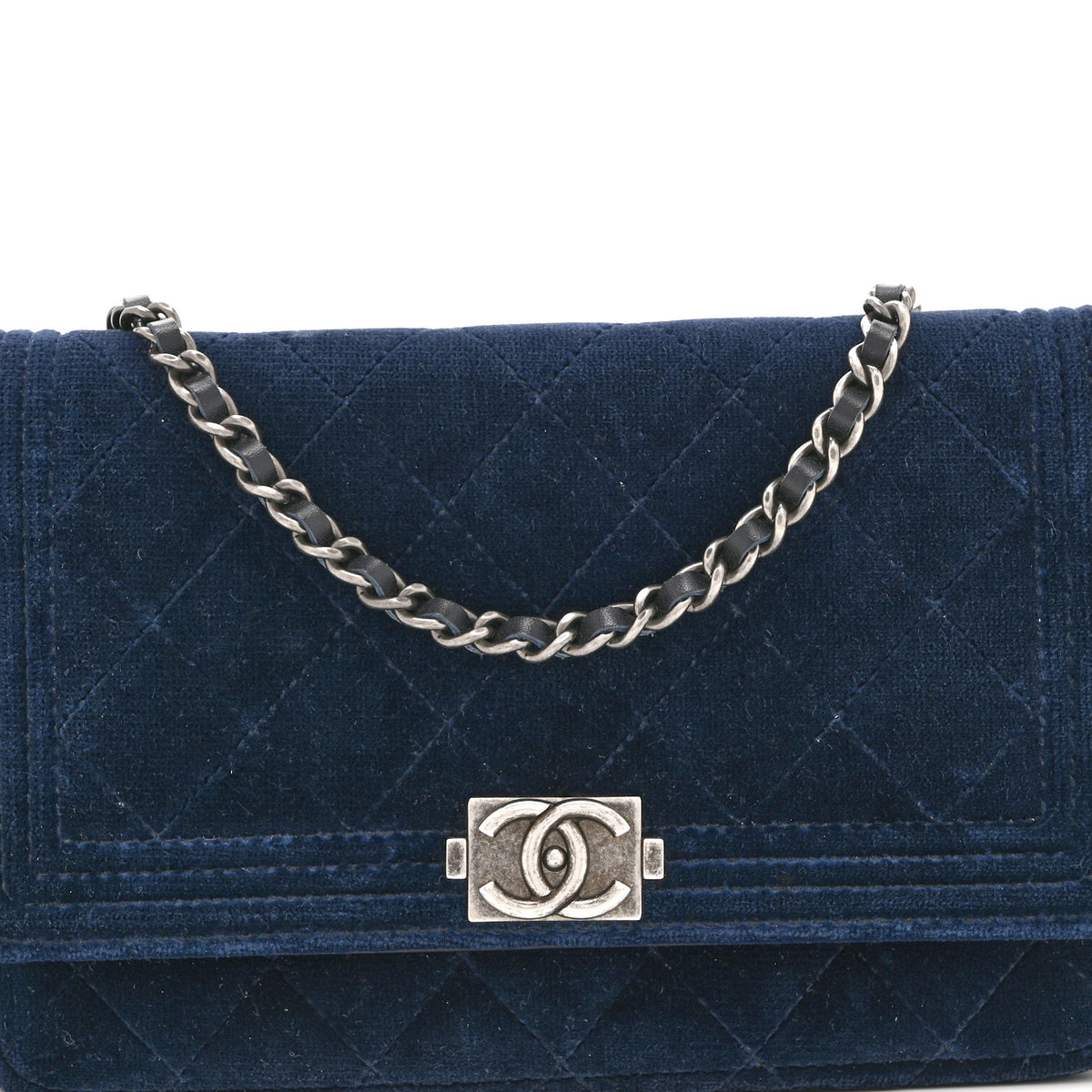 Velvet Quilted Boy Wallet On Chain WOC Blue