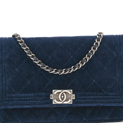 Chanel Velvet Quilted Boy Wallet On Chain WOC Blue 10 of 12