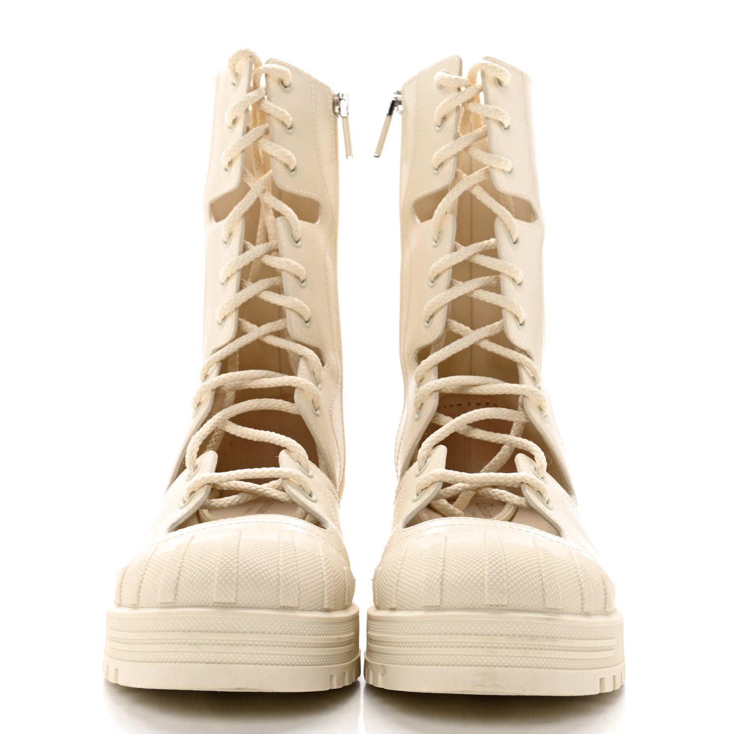 Brushed Calfskin Rubber Dioriron Boots 38 Off White