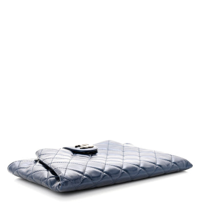 Chanel Glazed Calfskin Quilted Coco Pleats Clutch Navy 4 of 10