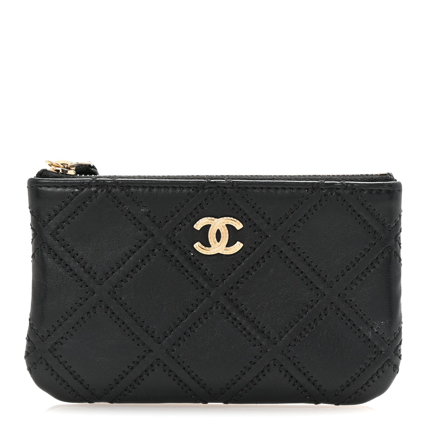 Lambskin Stitched Small Cosmetic Case Black