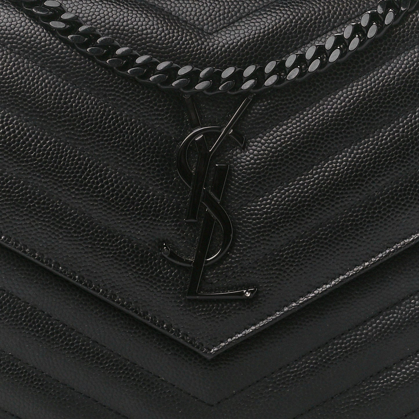 Grain De Poudre Matelasse Chevron Monogram Monochrome Chain Wallet Black