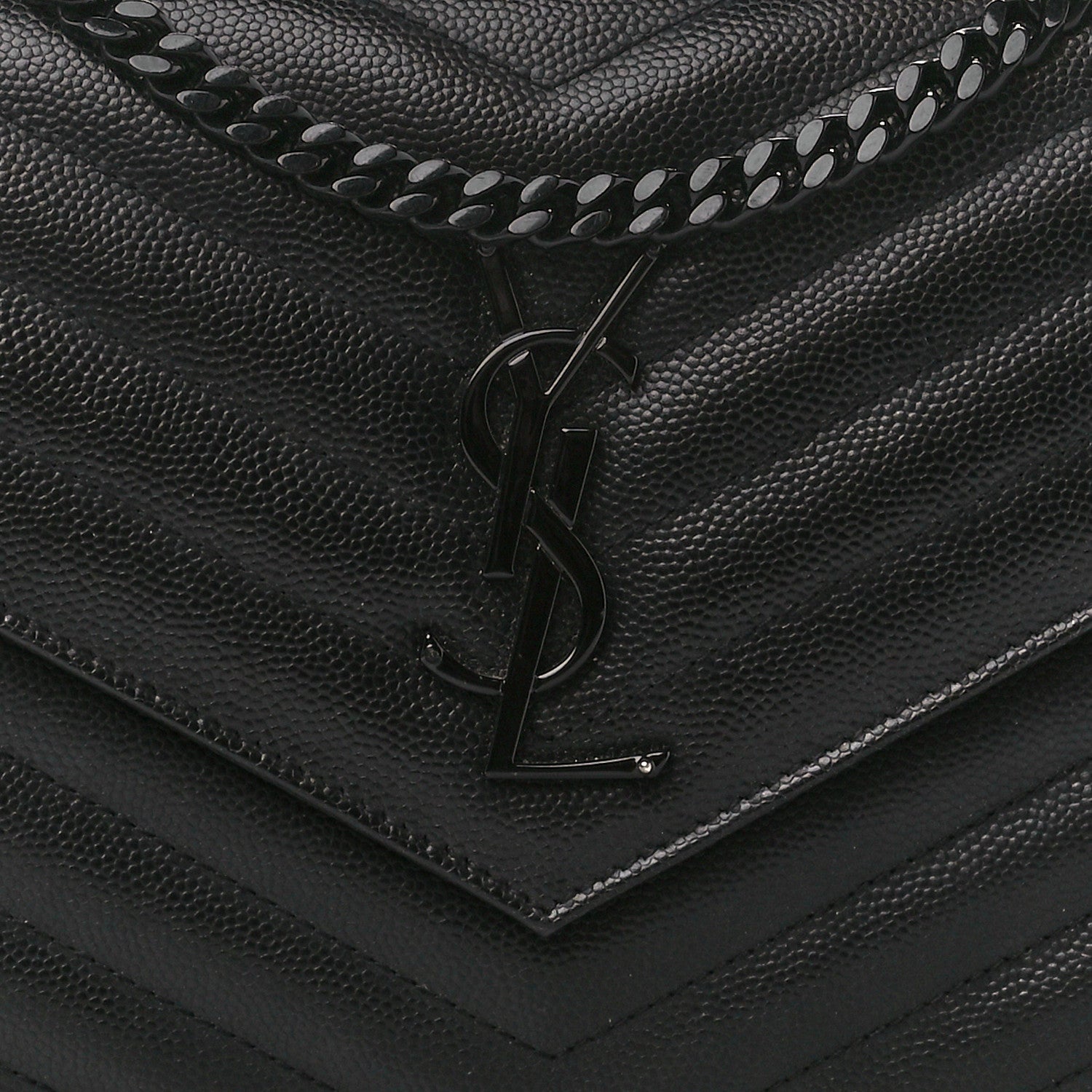 Saint Laurent Grain De Poudre Matelasse Chevron Monogram Monochrome Chain Wallet Black 9 of 13