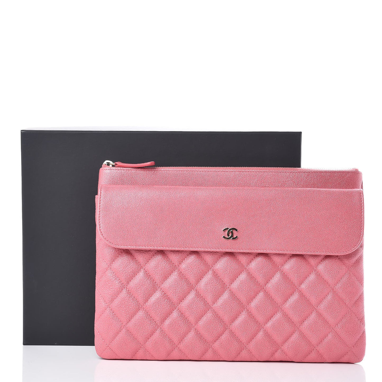 Iridescent Caviar Quilted Medium Flap Cosmetic Case Pink