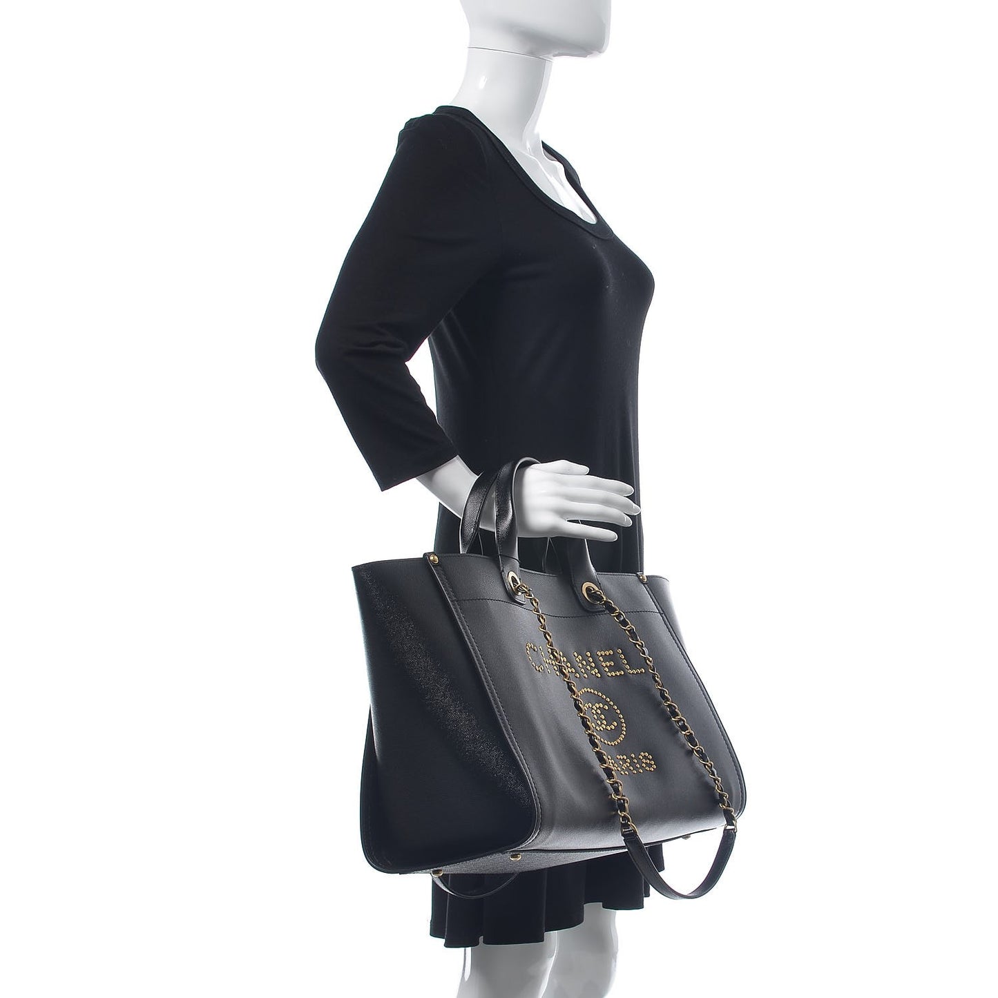 Caviar Medium Studded Deauville Tote Black