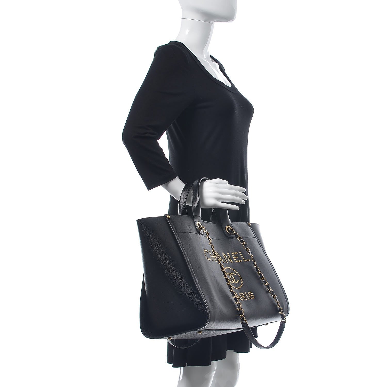 Chanel Caviar Medium Studded Deauville Tote Black 3 of 8