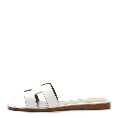 Hermes Box Calfskin Oran Sandals 37.5 White 1 of 9