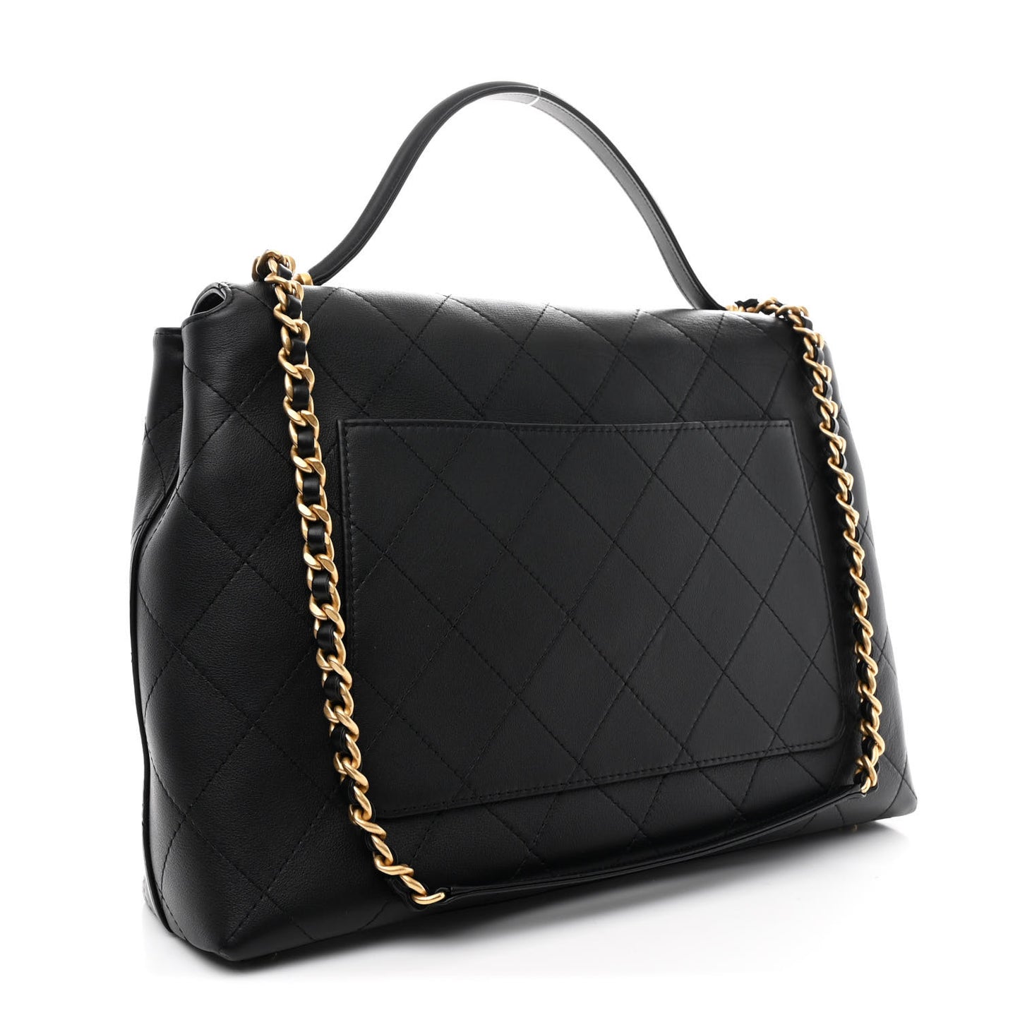 Calfskin Stitched Maxi Flap Top Handle Black