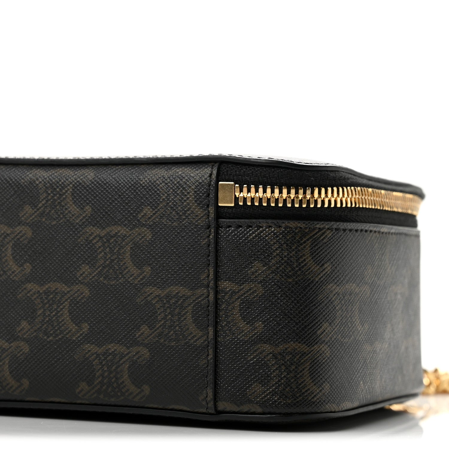 Celine Triomphe Canvas Calfskin Cuir Box On Chain Tan 9 of 10