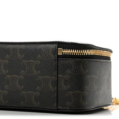 Celine Triomphe Canvas Calfskin Cuir Box On Chain Tan 9 of 10