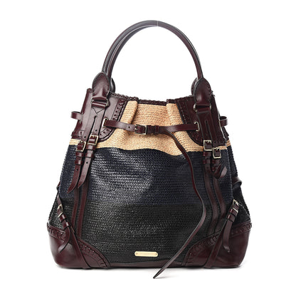 Burberry Raffia Whipstitch Bag Brown Black 1 of 10