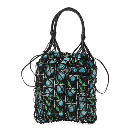 Prada Tessuto Nylon Floral Print Net Tote Black Multicolor 1 of 4