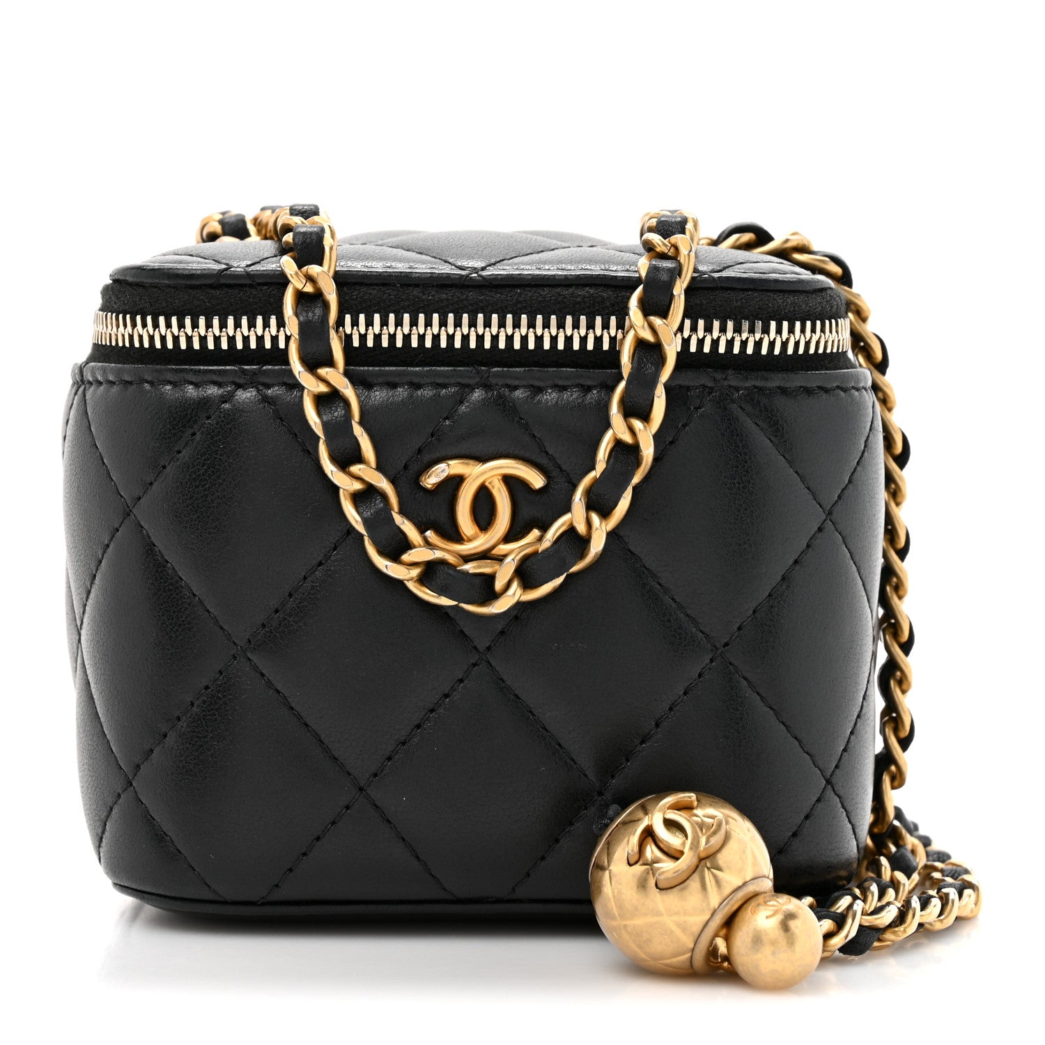Chanel Lambskin Quilted Mini Pearl Crush Vanity Case With Chain Black 1 of 10