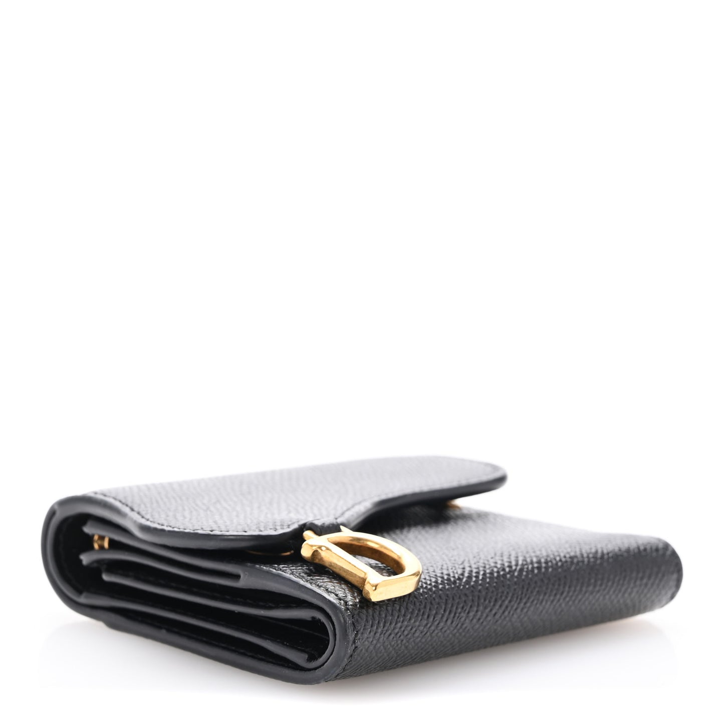 Grained Calfskin Saddle Lotus Wallet Black